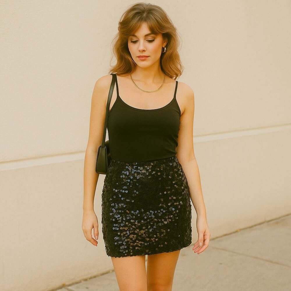 Vintage Black 80s 90s Mini Skirt S Canadian Made